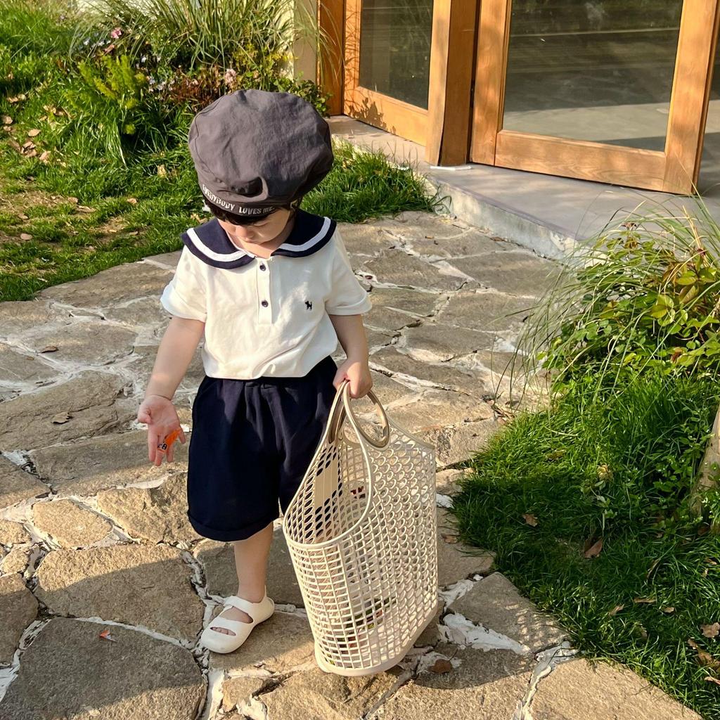 Summer Sibling Outfits: Boys' Sailor Collar Shorts Set & Girls' Academic Style Dress