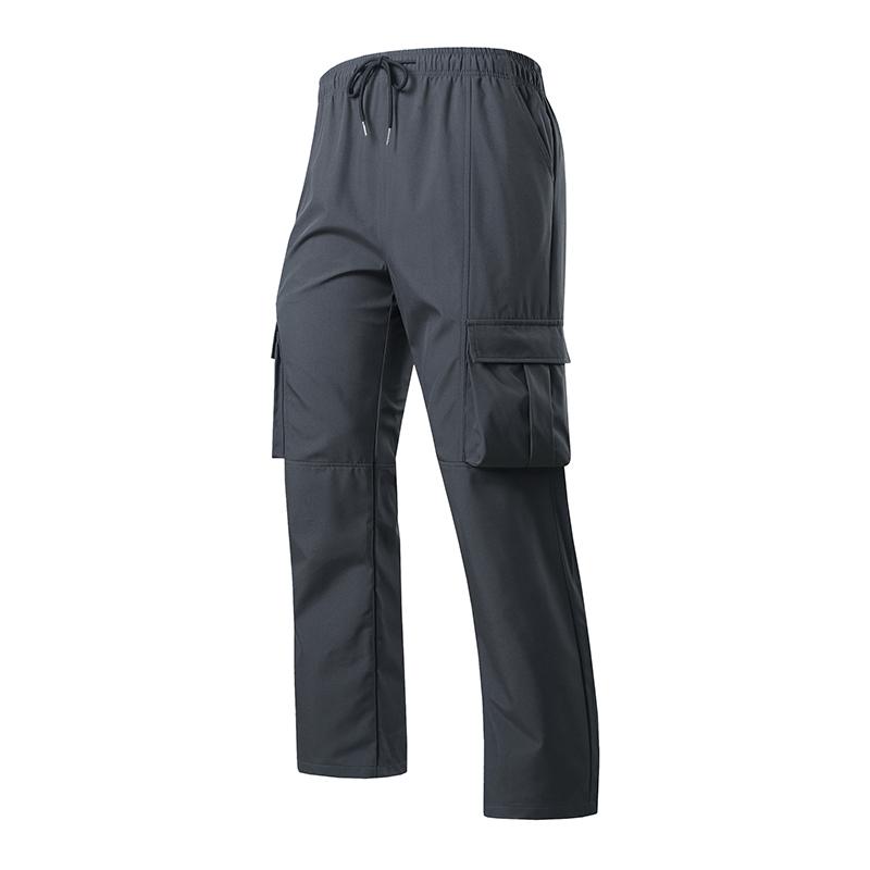 Men Drawstring Elastic Waist Multi Pocket Cargo Pants Straight Leg Casual Outdoor Trousers