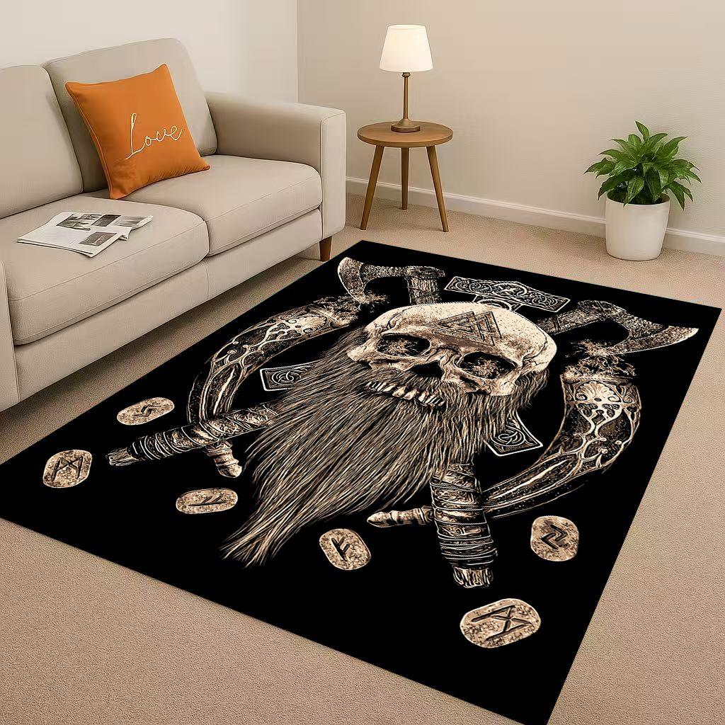 Classic Nordic Viking Totem Vegvisir Rune Valhalla Valknut Living Room Non-Slip Area Rug Carpet for Bedroom Sofa,Home Doormat