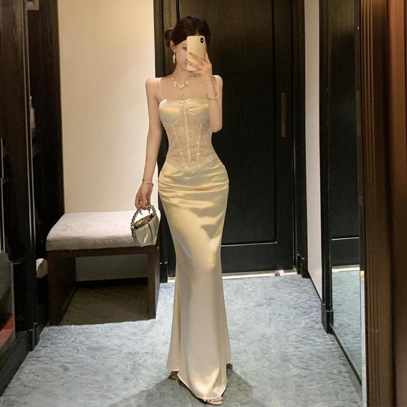 Southeast Asia Socialite Evening Gown: Heavy Beading Sequin Bustier + Skirt Set