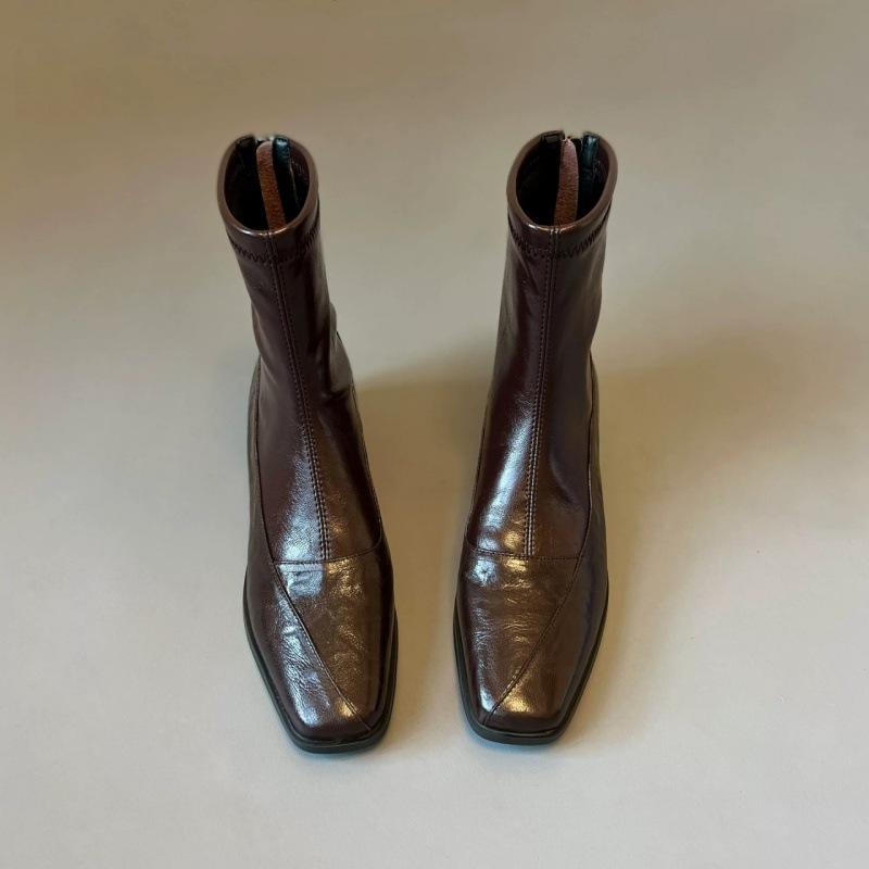 Huge and good-looking! Trend popular short boots French square head thick heel leather boots British style thin boots fashion boots