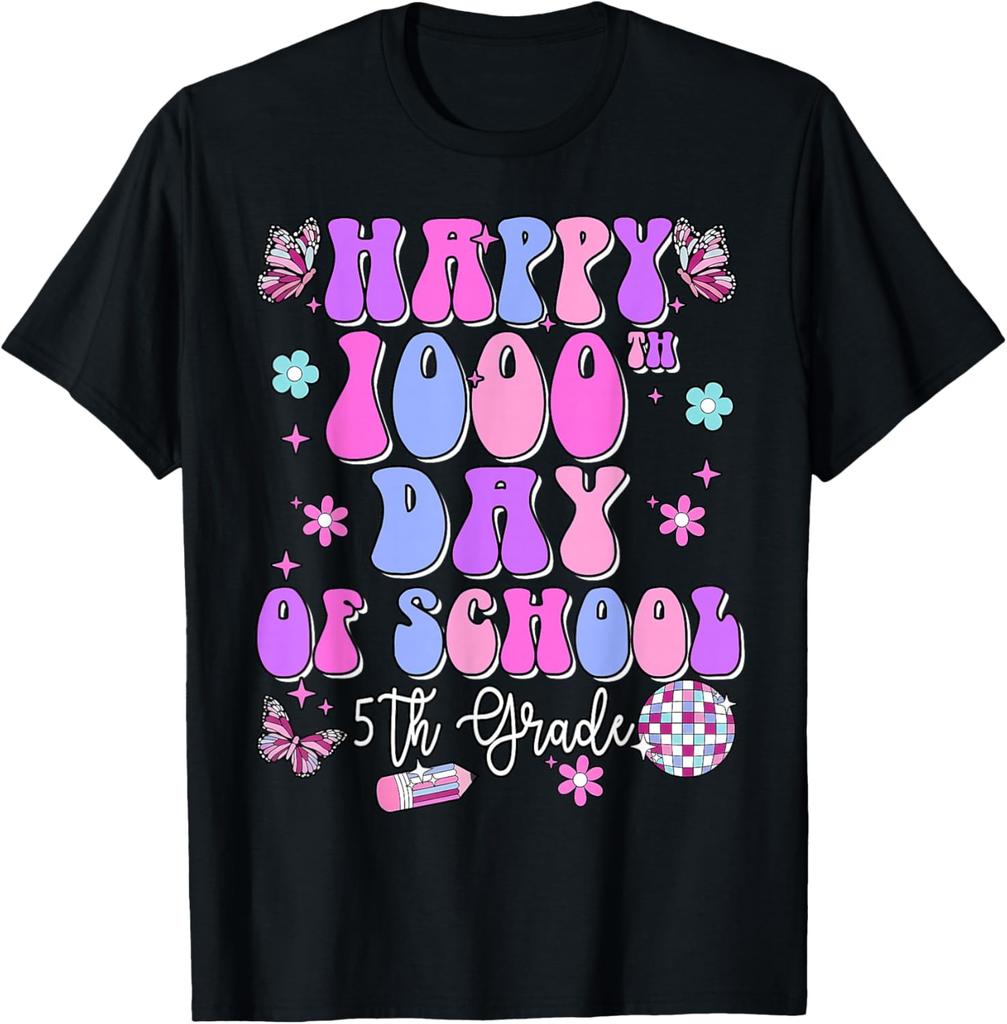 Happy 1000th Day of School Retro Disco 5th Grade Teacher Kid T-Shirt