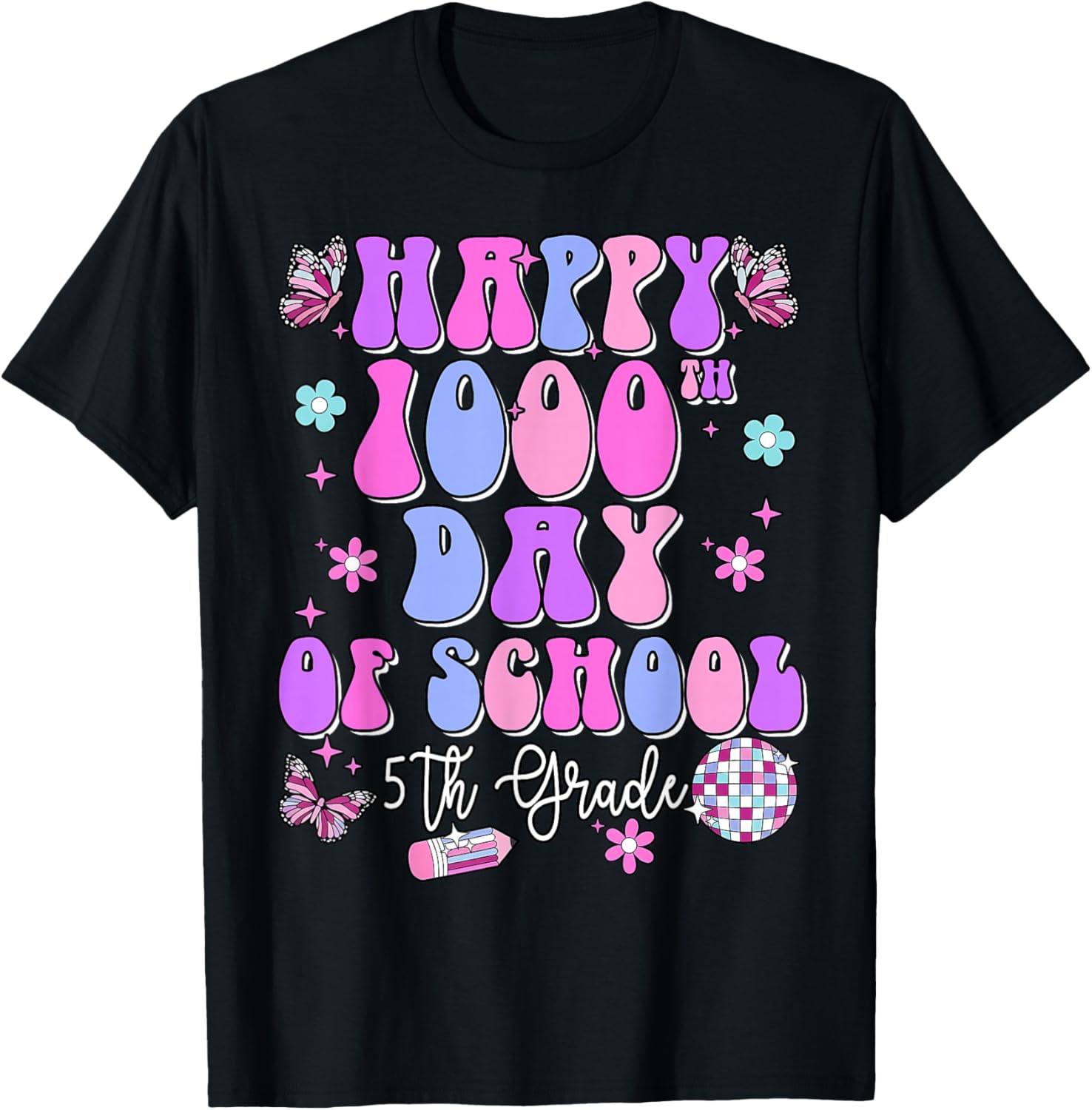 Happy 1000th Day of School Retro Disco 5th Grade Teacher Kid T-Shirt S разноцветный