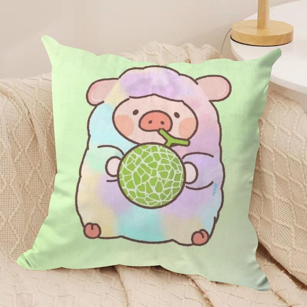 Cartoon L-Lulu Pig Pink Cushion Cover Silky Short Plush Double-Sided Printed Pillow Case for Sofa All Seasons Home Decor Gift