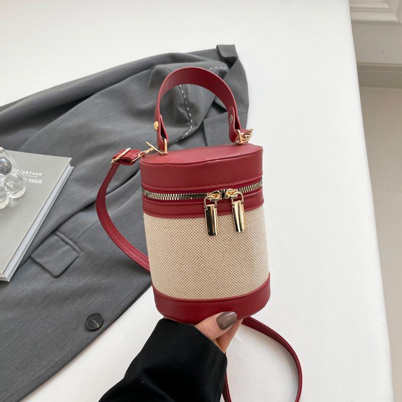 2025 Versatile Color Block Patchwork Crossbody Women’s Round Bucket Bag