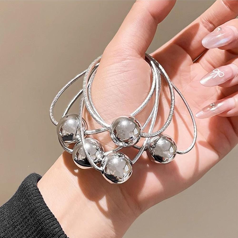 1PCS Gold and Silver Spherical Elastic Hair Rope High-end Sweet Cool Hair Ring Does Not Hurt The Hair Ball Low Ponytail Hair Rope Hair Accessories