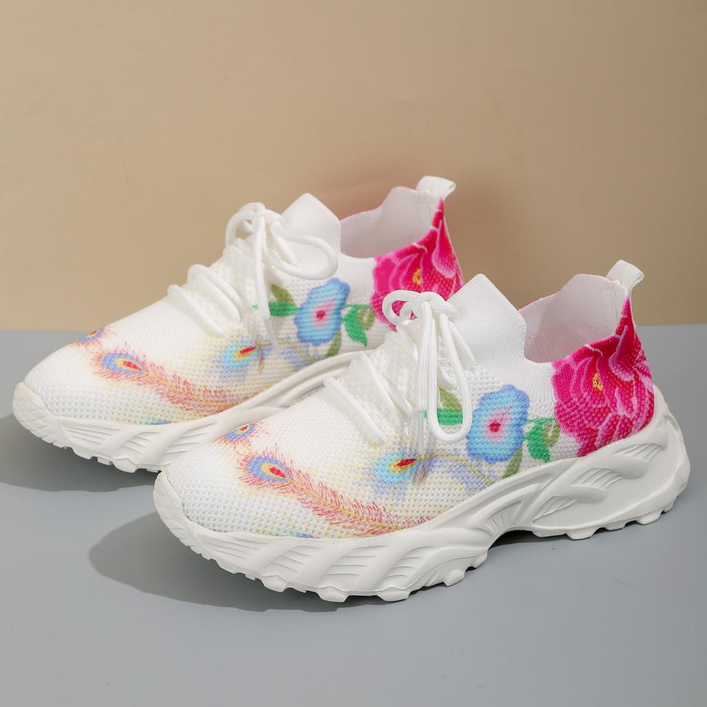 Pohodlné Dámské boty pro volný čas Módní Měkká podešev Prodyšný potisk Květinové ploché boty pro ženy