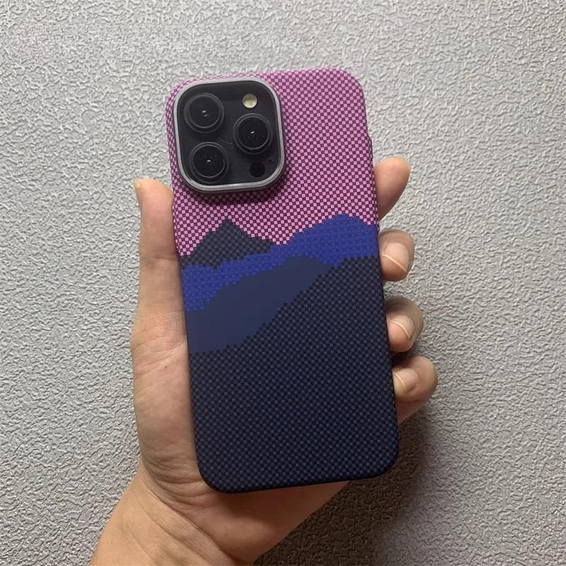 Mountain Print Magnetic Case 17 16 Cover for iPhone 15 Pro Max Hard for MagSafe Carbon Phone Shell Camera High Protective Coque