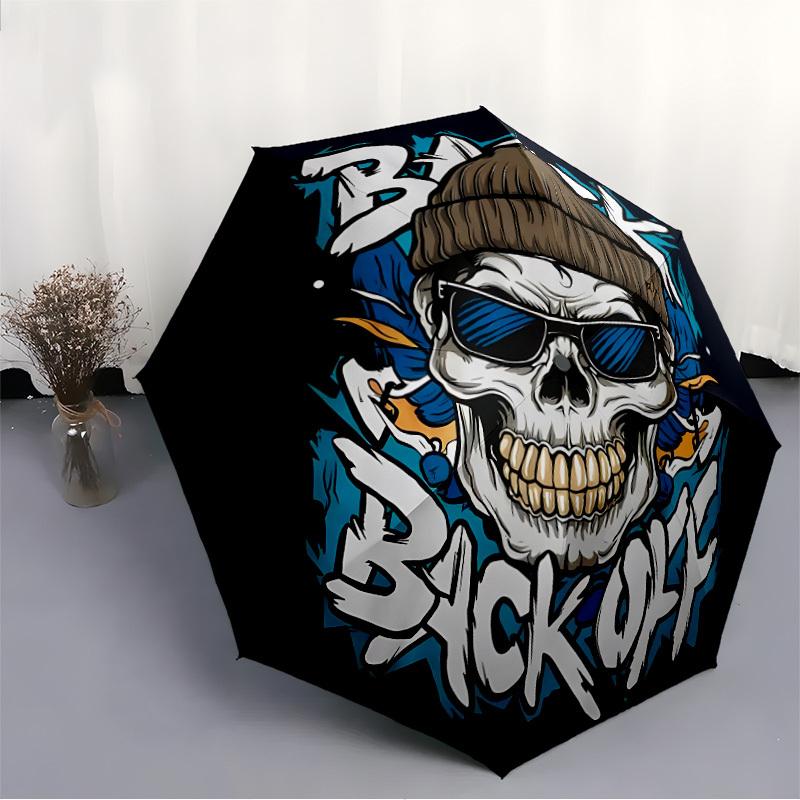 1pc Skull Hip Hop Fashionable Automatic Opening/Closing Folding Umbrella with 8 Bones, Windproof Portable, Daily Use100