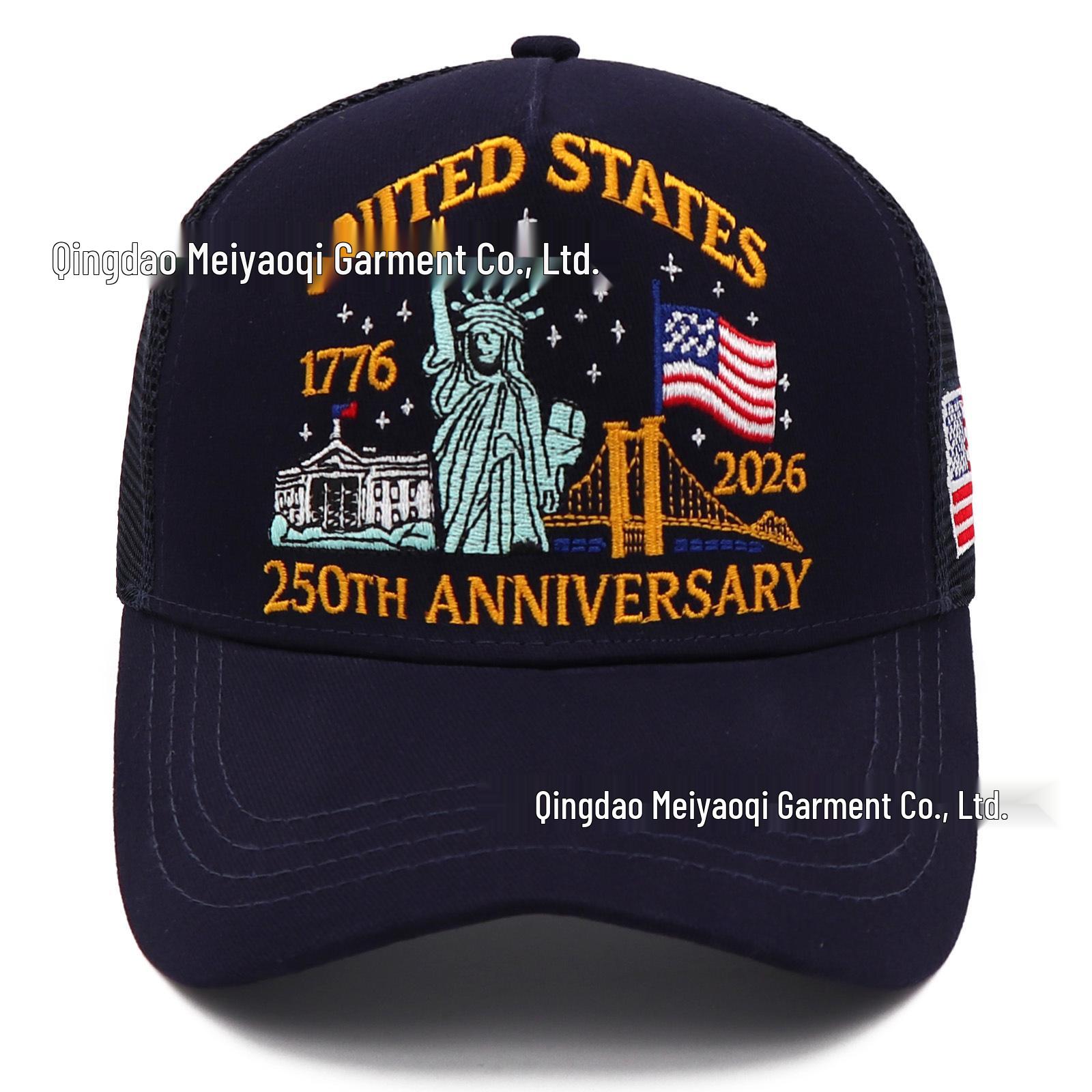 1776-2026 US 250th Anniversary Cotton Mesh Cap with Eagle and Statue of Liberty Embroidery Adjustable тёмно-синий