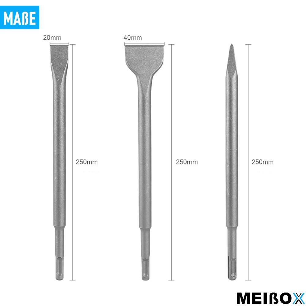 MEIßOX Chisel Set SDS Plus Chisel Flat Chisel Pointed Chisel Spade Chisel 3-piece