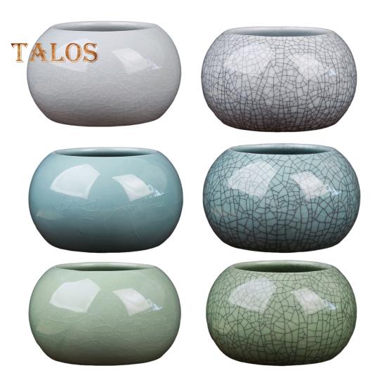 Ceramic Bowl Lotus Planter Round Mini Flowerpot Glazed Bonsai Bowl Lotus Pot for Planting Pennywort Small Hydroponic Plants