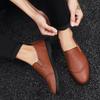 Business Men's Genuine Leather Casual Shoes Outdoor Park Walking Shoes Soft Sole Lightweight Men's Loafers Versatile Brown