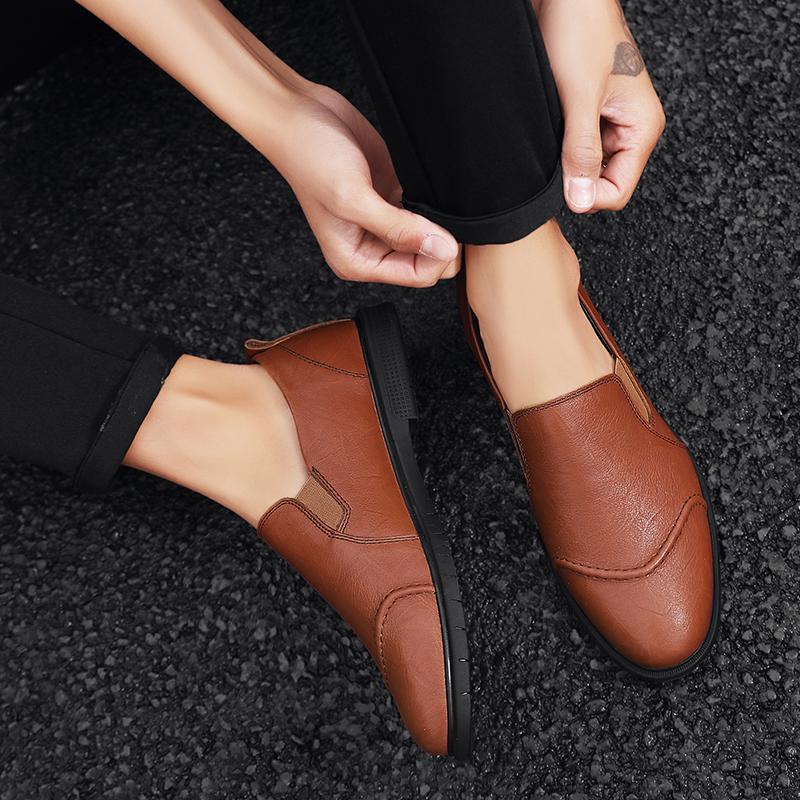 Business Men's Genuine Leather Casual Shoes Outdoor Park Walking Shoes Soft Sole Lightweight Men's Loafers Versatile Brown