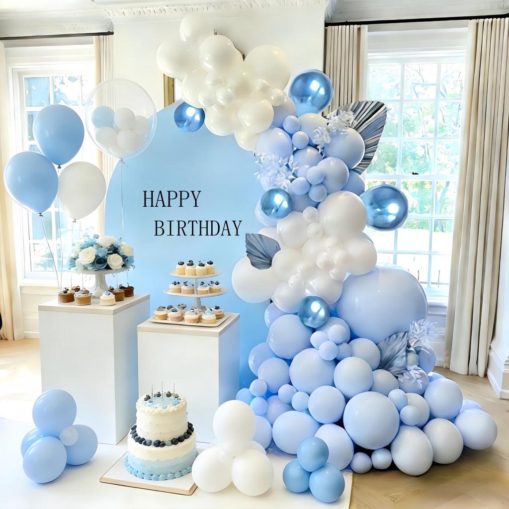 Blue & White Macaron Latex Balloon Garland Set for Birthday Party Decoration
