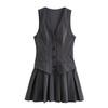 2024 Autumn Women's European & American Style Pleated Striped Vest Dress