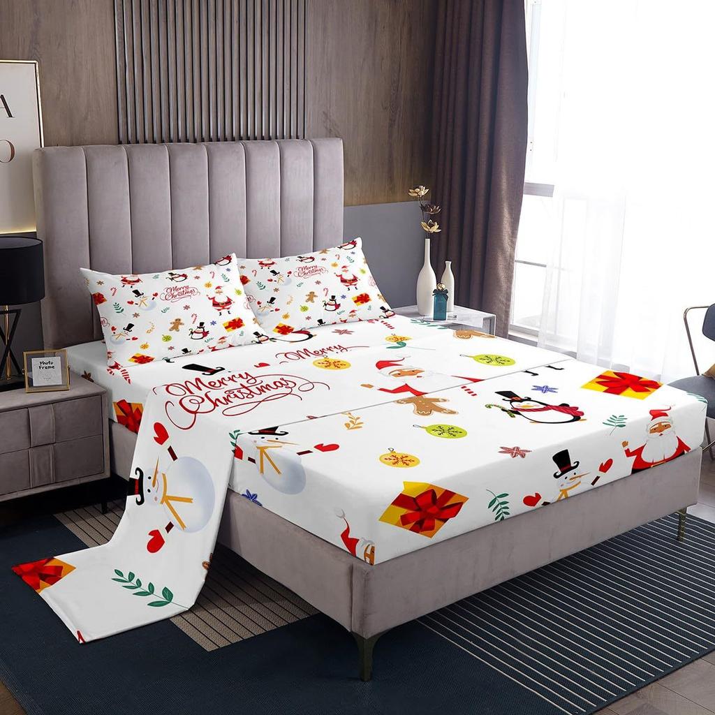 Christmas Element Pattern Mattress Four-Piece Bedding Set Bedroom Dormitory Bedding Decoration