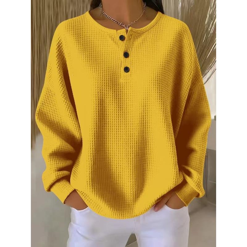 Women Plaid Knit Round Neck Blouse Long Sleeve Top Plus Size Loose Fit Pullover T-shirt Solid Color Casual Fall Winter Basic Shirt