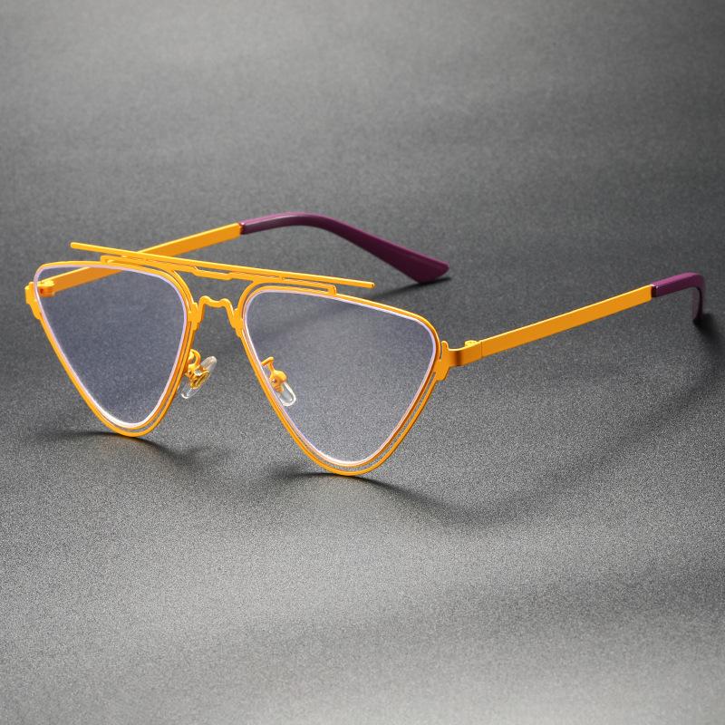Fashion personalized double beam heterosexual flat glasses, trendy avant-garde hollow triangular frame anti-blue flat glasses