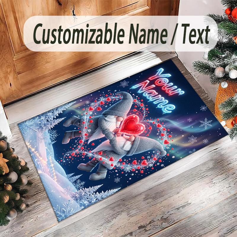 Gnome Theme Crystal Velvet Rug Personalized Custom Name Text Soft Floor Mat Home Decor
