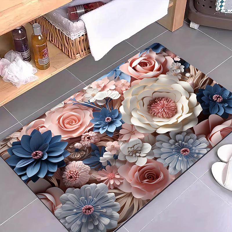 SD Flower Super Absorbent Bathroom Shower Mats Diatom Mud Kitchen Carpet Non Slip Entrance Rugs for Home Living Room Decoration
