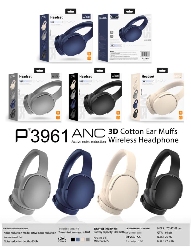 P3961ANC Active Noise Cancelling Over-Ear Bluetooth Wireless Sports Gaming Earbuds
