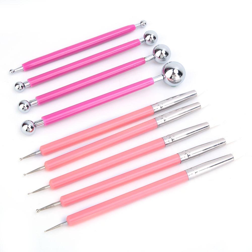 9PCS Acrylic Clay Pottery Tool Set Dual-ended Structure Stainless Steel Dotting Tips Double-ended Carving Pens Soft Silicone Tip