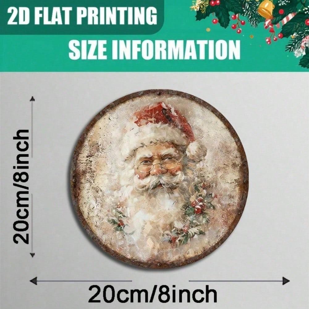 1PC Rustic Christmas Wooden Sign Santa Claus Face Plaque With Glasses Berries, Farmhouse Front Door Porch Wall Decor 20cm
