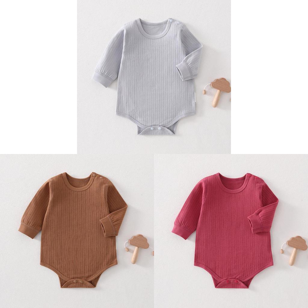 Baby Cotton Long Sleeve Footed Romper With Bone Free Jacquard Design For Newborns And Infants