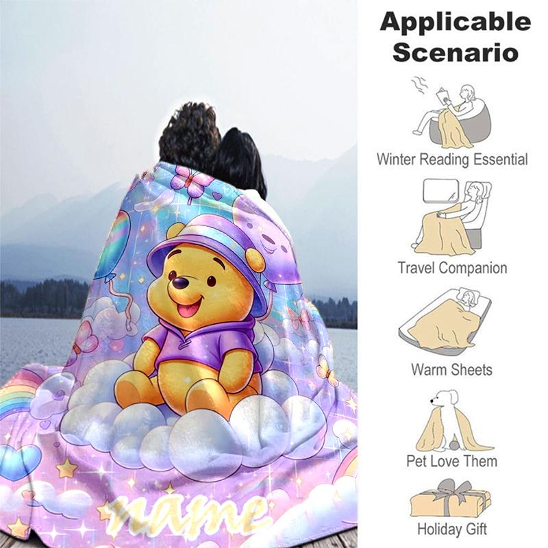 Customiz Name Personality Winnie the Pooh Blanket Soft &Warm Sofa Office Bed Travel Lunch Break Blanket, Gift Suitable All Seasons