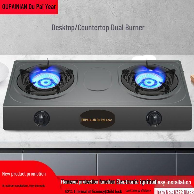 Double Burner Energy-Saving Gas Stove for Natural and Liquefied Petroleum Gas