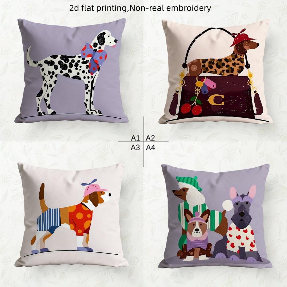 Fashion Dog Throw Pillow Covers, Double-Sided Printed Puppy Print Cushion Cases, Stylish Pet Lover Decor For Bedroom Living Room