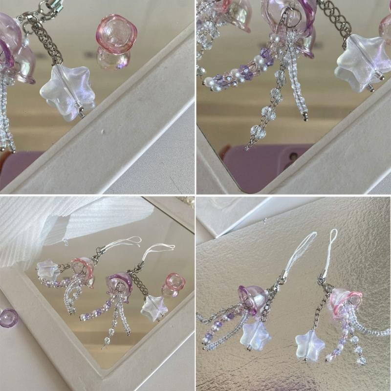 Cute Jellyfish Star Charm Phone Chain for Women Girls Handmade Beaded Keychain