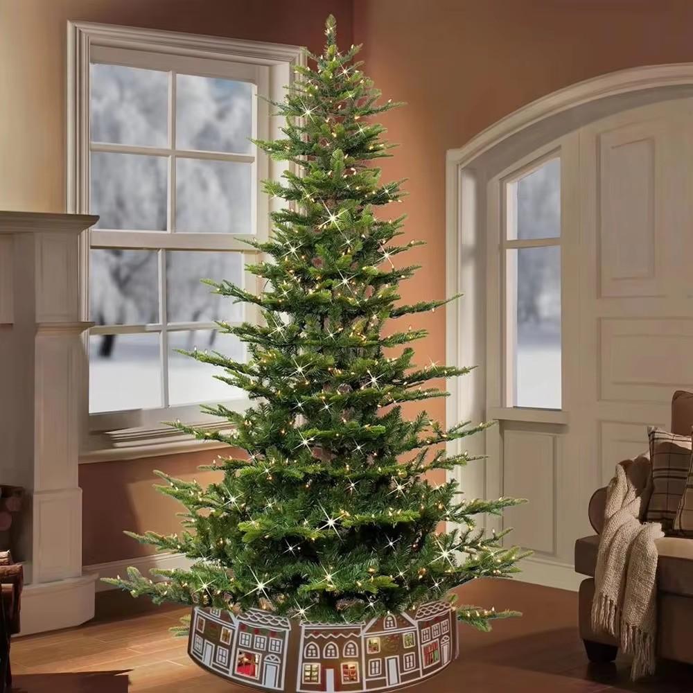 Gingerbread House Christmas Tree Skirt with LED Lights Christmas Tree Stand Base Cover for Holiday Party Home Decoration