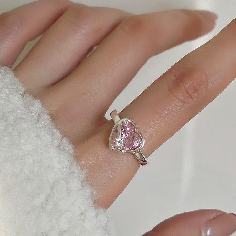 

Unique Silver S925 Ring With Adjustable Open Design And Beautiful Pink Crystal Accent
