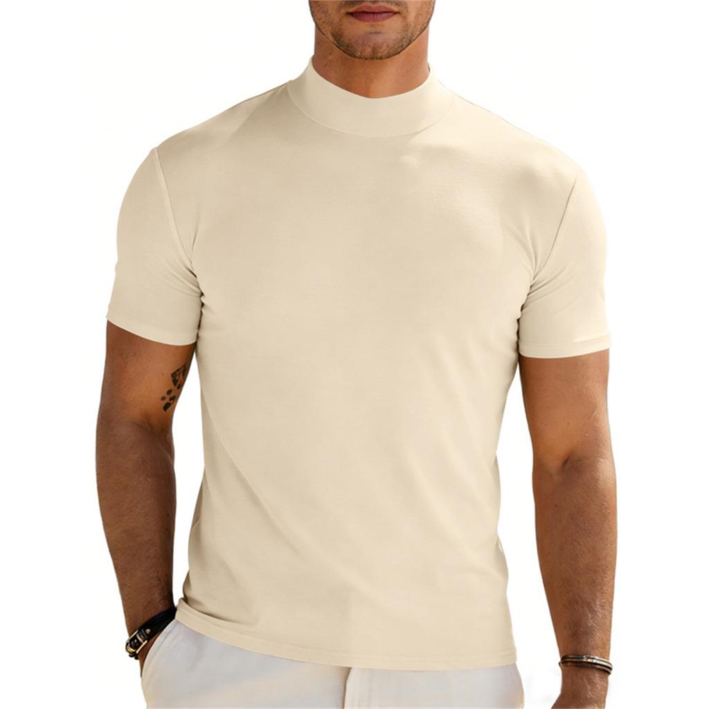 Ανδρικό T-shirt με στρογγυλή λαιμόκοψη κοντομάνικο Κλασική εφαρμογή Μαλακό βαμβακερό jersey Μονόχρωμο Βασικό T-shirt Καθημερινό Top