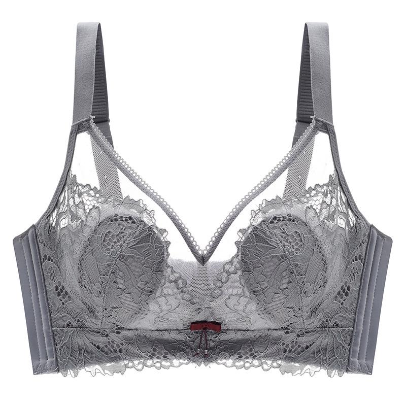 

Women s Thin Curving Bra Without Underwire Large-sized Anti-sagging Underwear for Reducing Secondary Breasts Push Up Bra 42/95D сірий