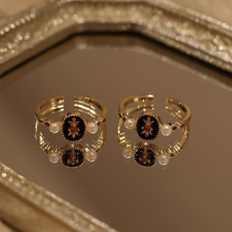 Elegant Vintage French Inspired Pearl Open Adjustable Ring For Women Fashion Accessories