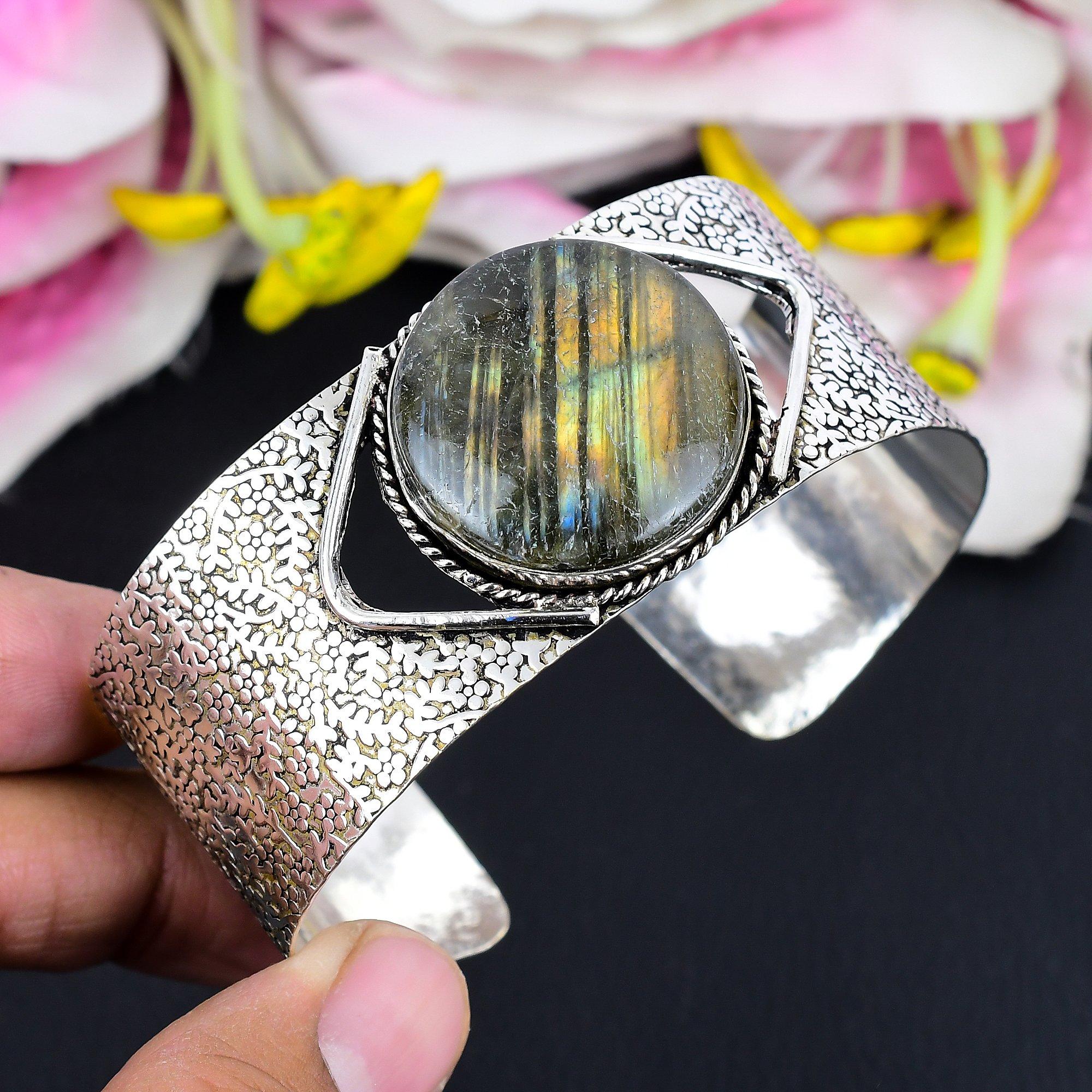 

Лабрадорит Дорогоцінний Камінь Ручної Роботи Срібло 925 проби Манжета Браслет Регульований KG-1863