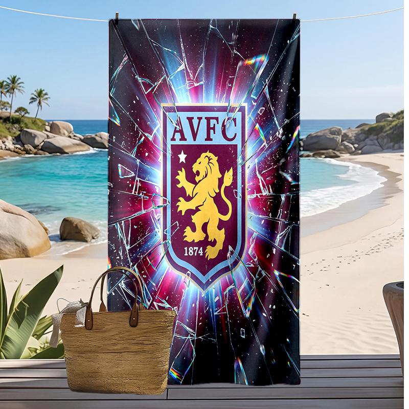 Asciugamano da Spiaggia con Stampa Calcio Aston Villa, Asciugamano Grande Morbido ad Asciugatura Rapida per Spiaggia Campeggio Nuoto
