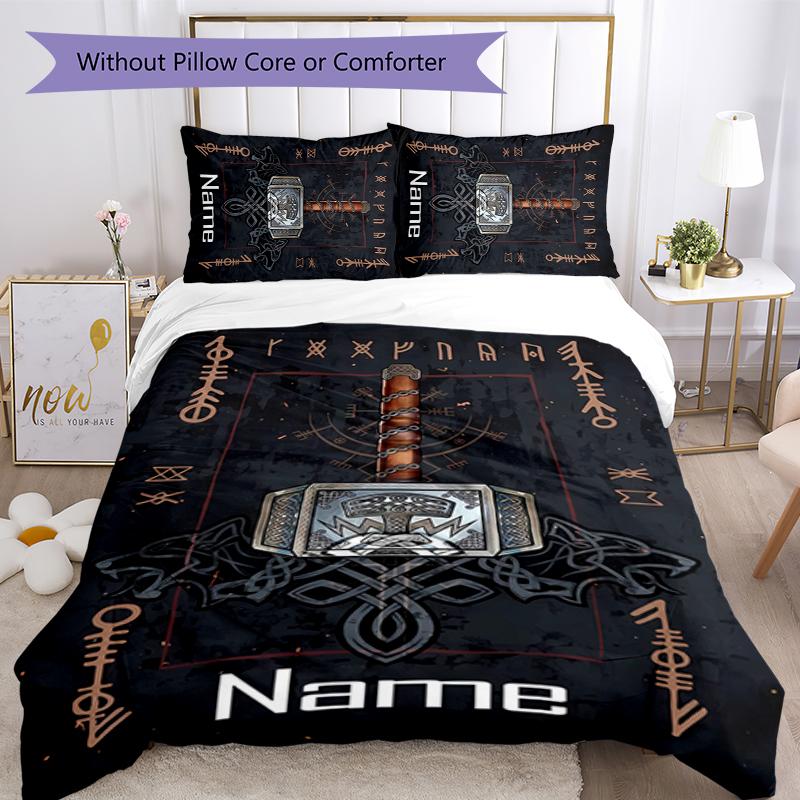 3pcs Custom Name Viking Sign Bedding Set Duvet Cover Closure Includes 1 Duvet Cover & 2 Pillowcases for All Seasons Bedroom Decor