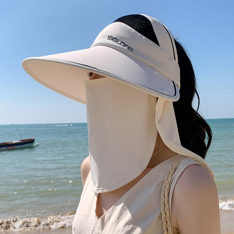 Summer Ice Silk Shawl Hat Summer New Multi Functional Mask Face Covering Sun Protection Hat Women's Outdoor Large Ridge Sun Hat