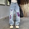 Mens Vintage Loose Straight Leg Jeans Ripped Streetwear Style Casual Denim Pants Teens