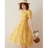Bailuyu French Style V-Neck Floral Puff Sleeve Long Dress
