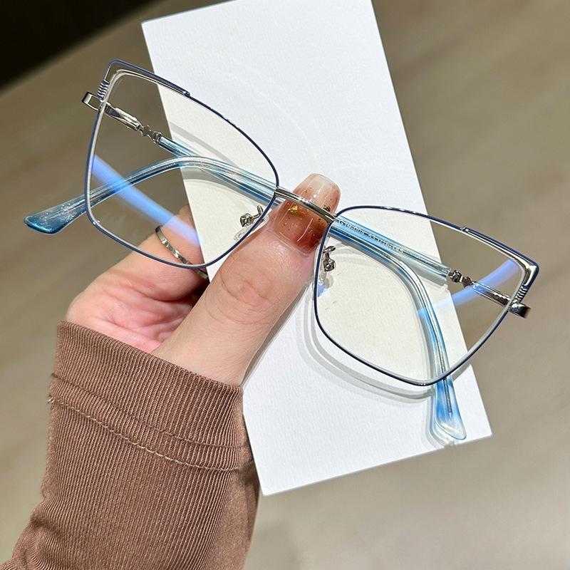 

Geometric Metal Anti-blue Light Glasses Women Simple Fashion Commuting Flat Mirror Computer Goggles