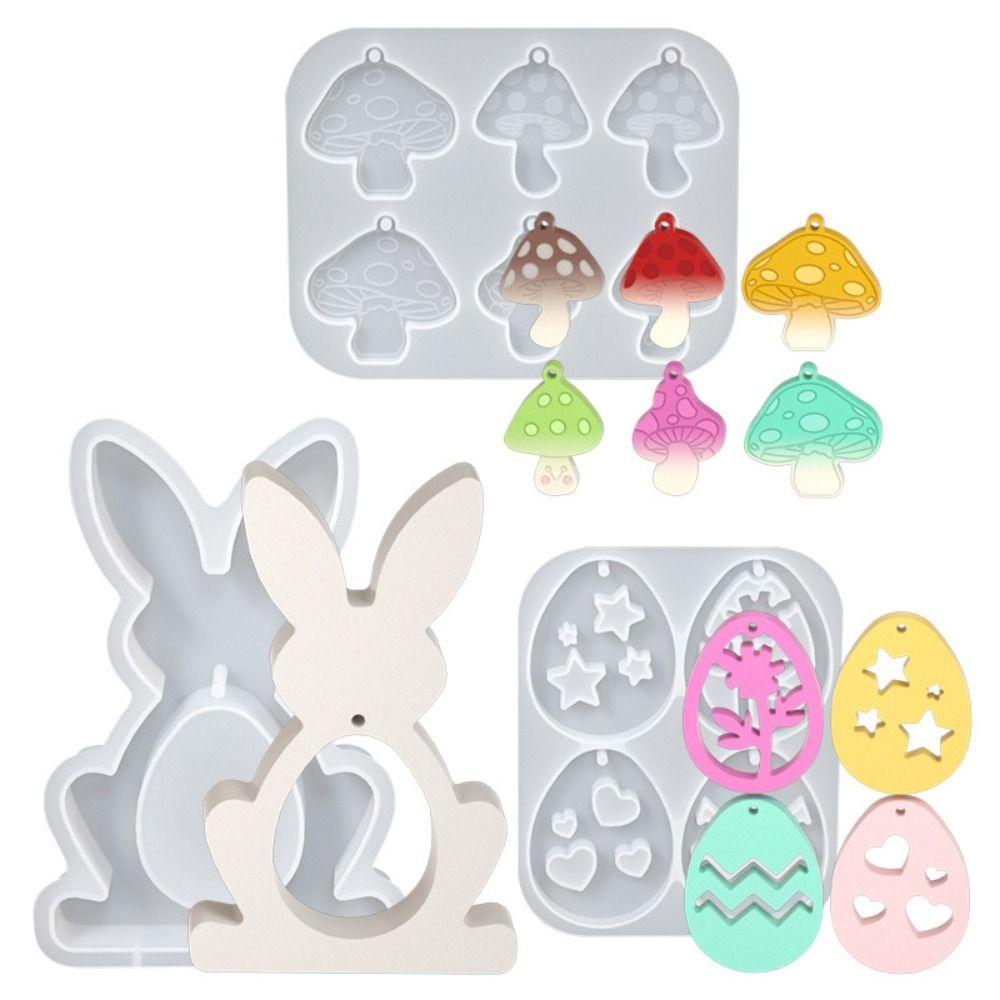 Easter Eggs Resin Casting Mould Rabbit Mushroom Pendant Making Mold Pendnat Making