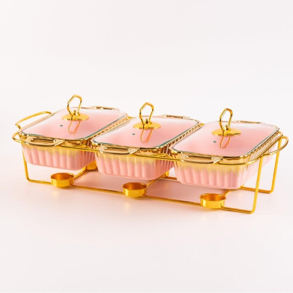 Three-grid Rectangular Ceramic Plate Soup Pot Metal Shelf Hotel Restaurant Hand-Colored Soup Pot Dry Pot Tableware Set