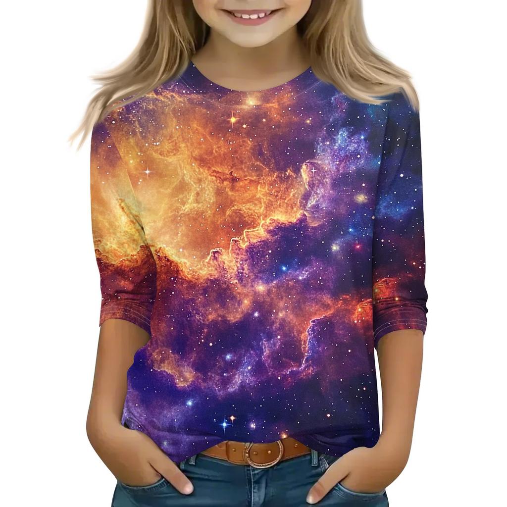 Magliette stampate per ragazze giovani 5-16 anni Girocollo Maniche 3/4 Magliette Top Trendy Outfit T-shirt