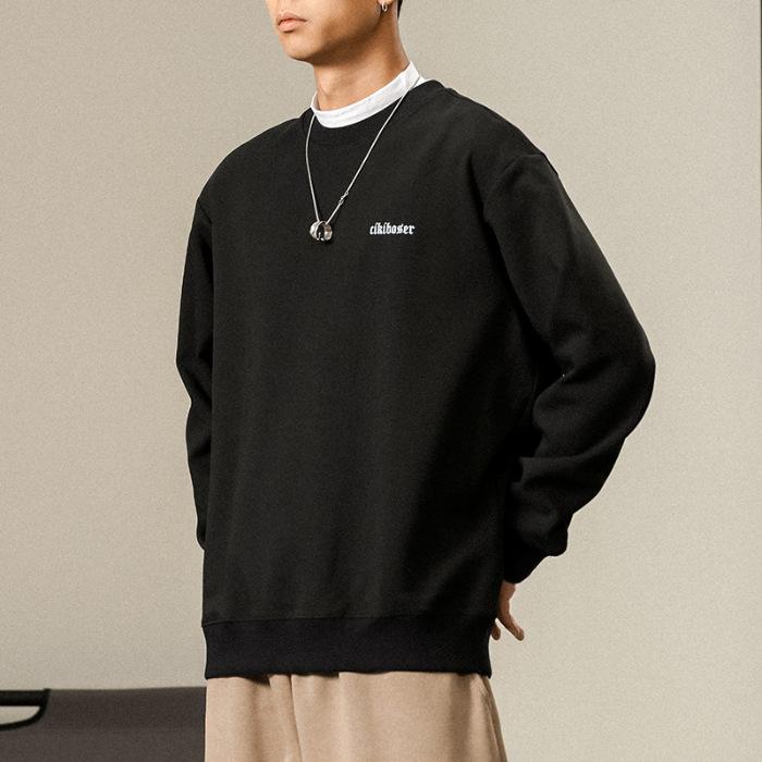 

Осенний японский ретро свитер с круглым вырезом мужской свободный большой размер с длинными рукавами корейская версия модная одежда тренд 4XL чёрный