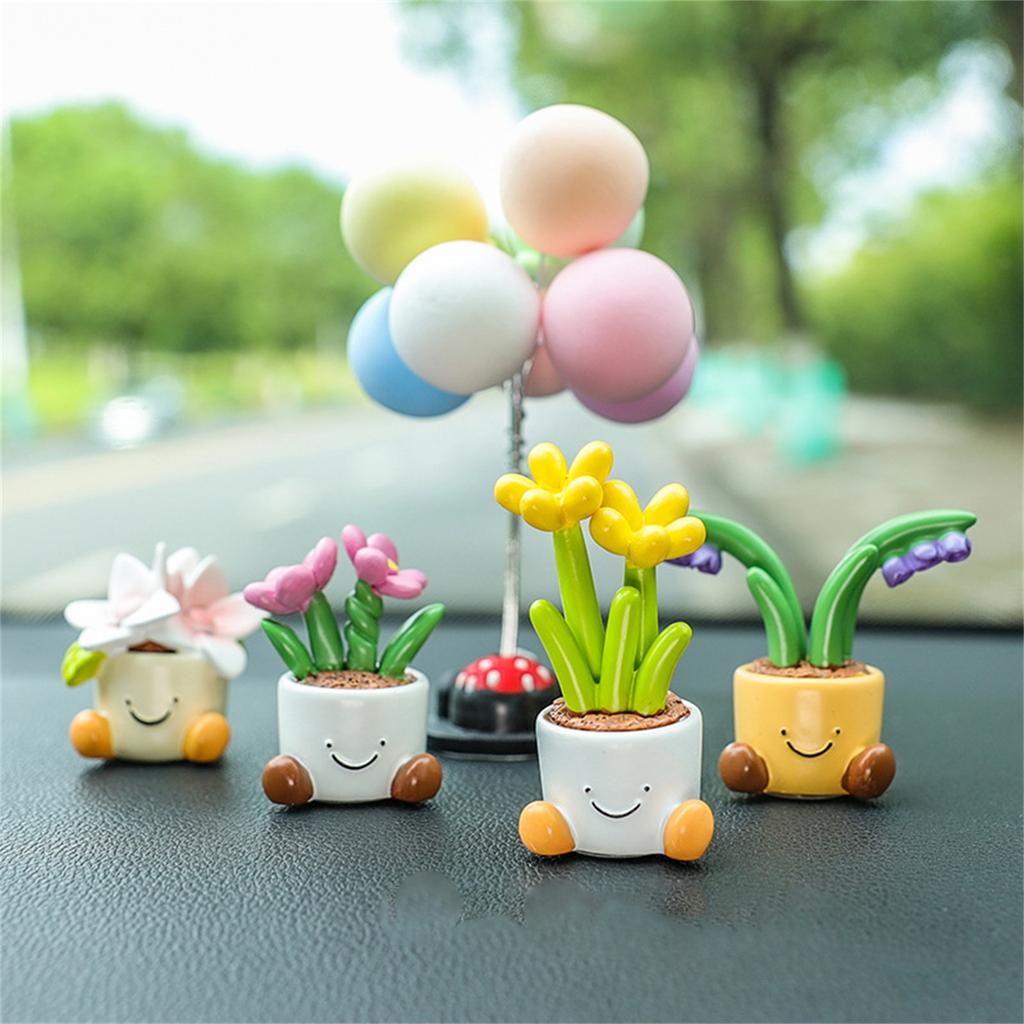 Flower Pot Small Ornament Desktop Cute Cartoon Potted Plant Car Interior Center Console Resin Car Decoration